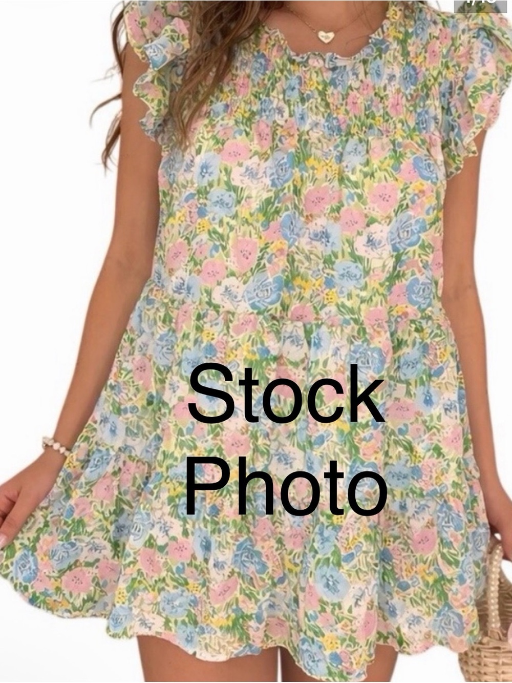 Aakaa Floral Smocked Ruffle dress, size small